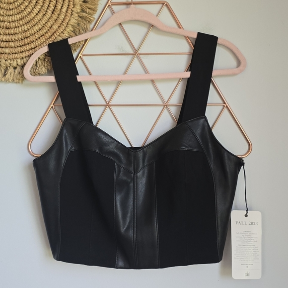 CAbi, New, Jet Black Bralette Faux Leather Ponte Knit Stretch Top Size Medium - Picture 9 of 12